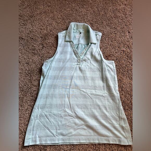 Nike Tops - Nike Golf Sport Dri-FIT Aqua Blue Grey Stripe Sleeveless Polo Tank Wonens XL